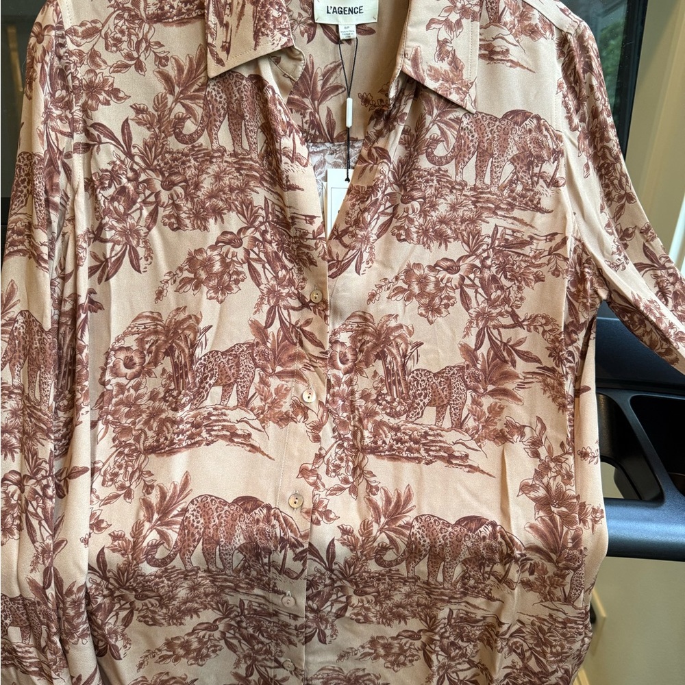 L'AGENCE Tan Safari Print Blouse